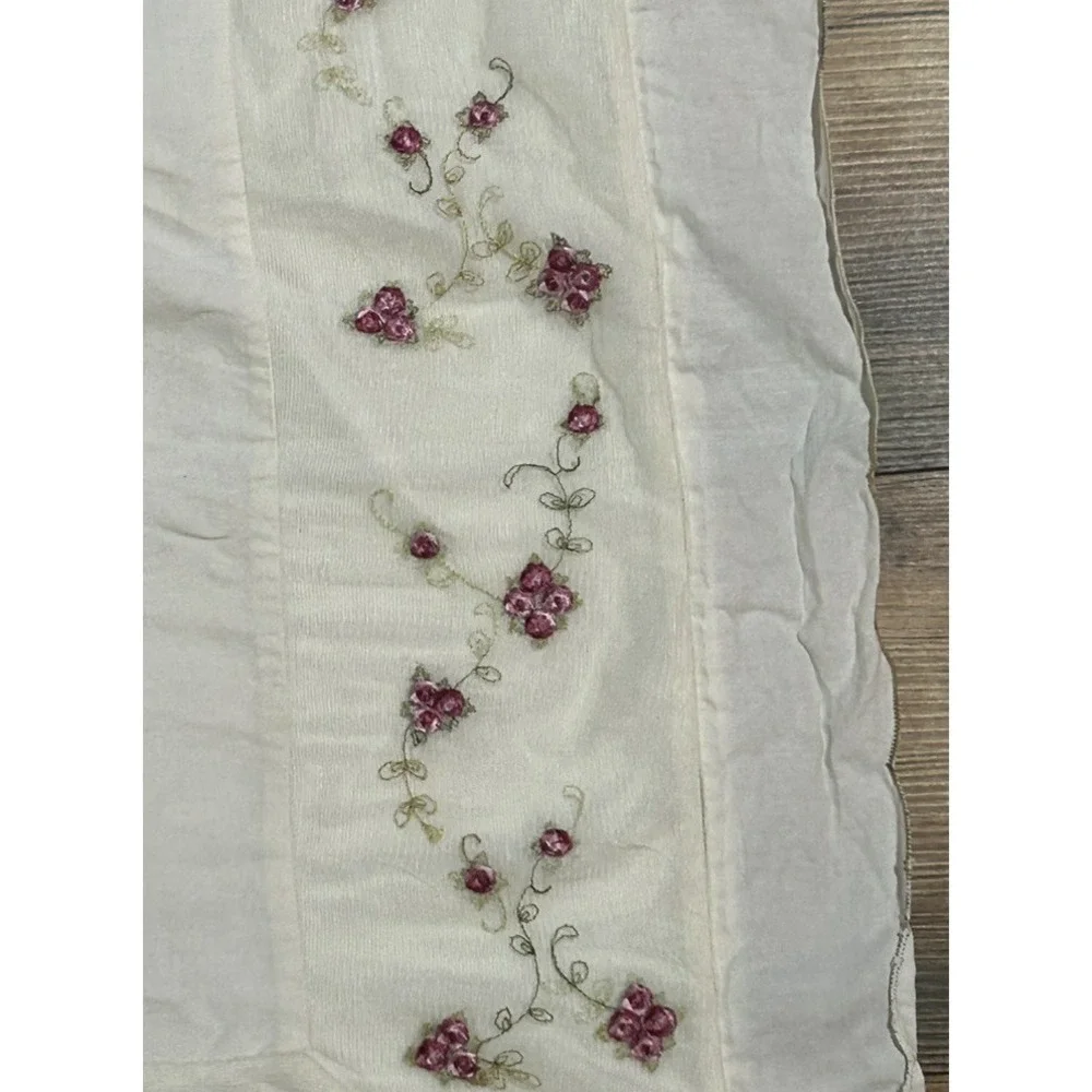 Throw Pillow Cover Bed Large Open Back Embroider Roses Pink Green Lace Inlay 27